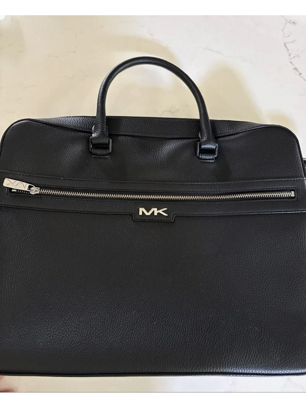 Michael Kors Black Pebbled Leather Briefcase with Silver Hardware